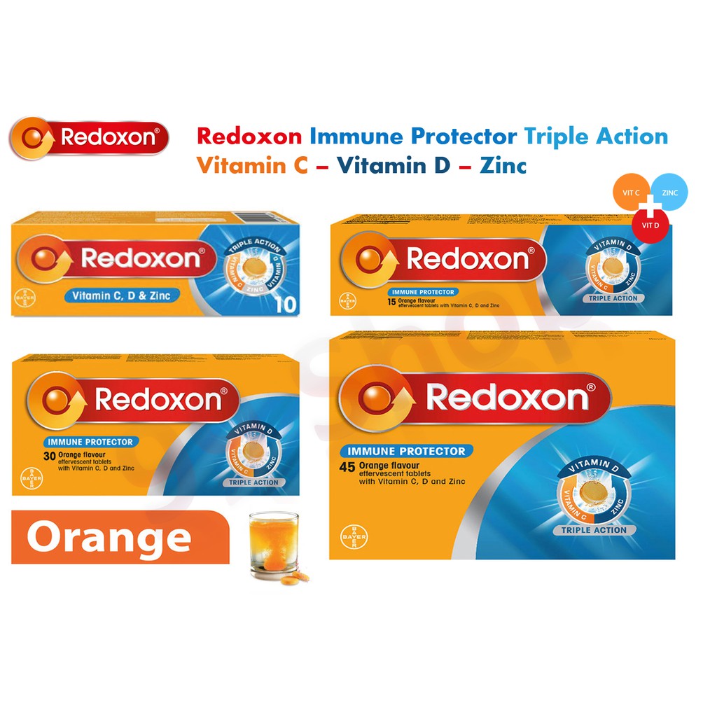 Redoxon Triple Action Effervescent Orange, Vitamin C 10/15/30/45