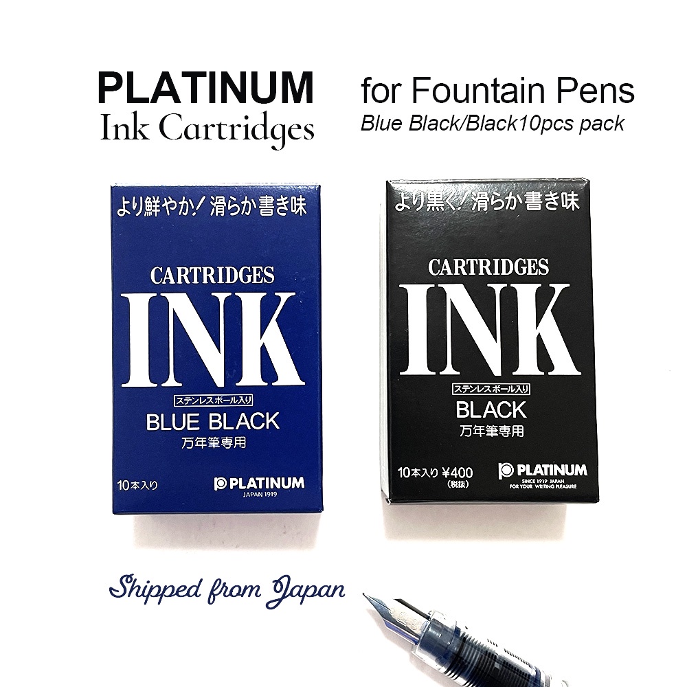 Platinum Fountain Pen Ink Cartridge 10pcs Pack Blue Black/Black Made in
