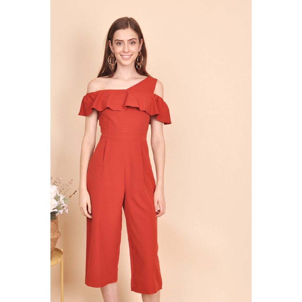 Maris Ruffle Layered Jumpsuit Rust | Shopee Singapore