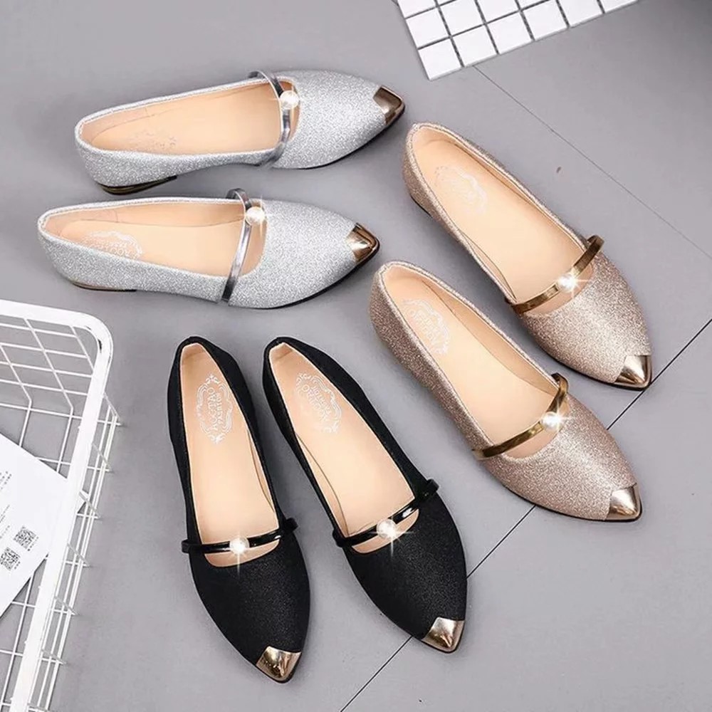 silver flat shoes womens
