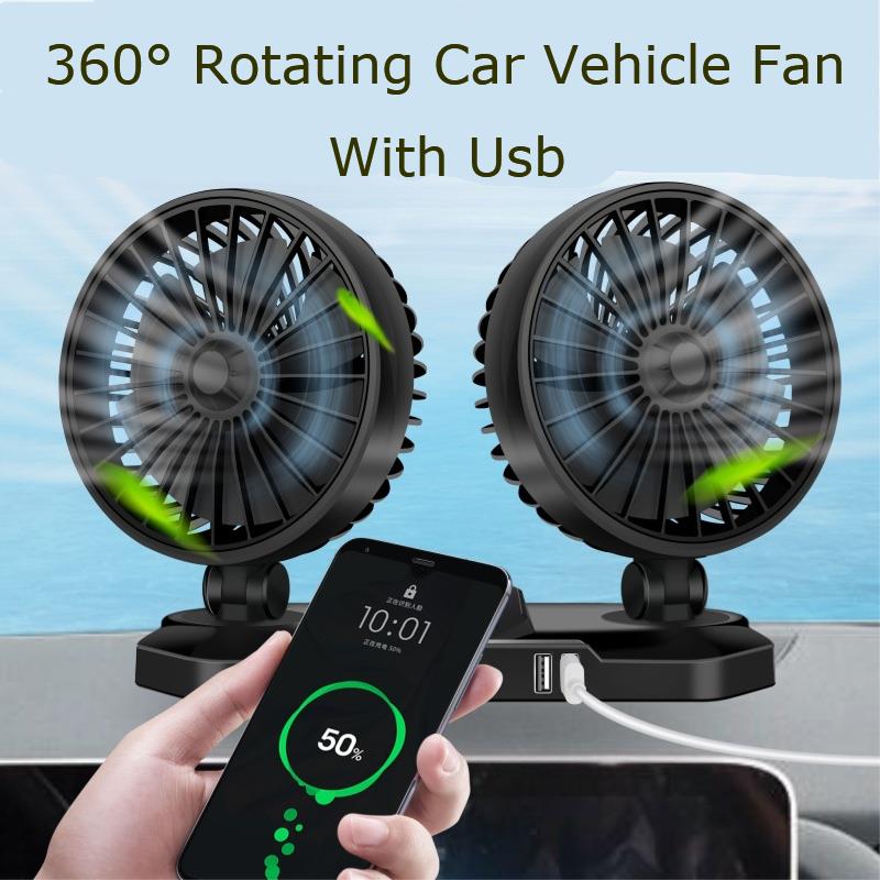 Car Fan With Dual USB Charging Interface 360 Degrees Adjustable Car ...