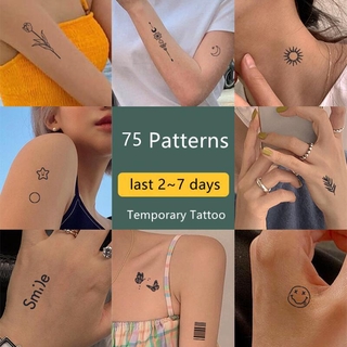 Image of 75 Kinds of Cute Tattoo Stickers Bear Star Smiley Face English Temporary Tattoos Suitable for Summer Tattoos