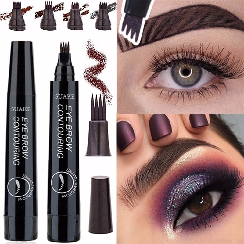 Korean Women 4 Colors 3d Microblading Eyebrow Tattoo Pen 4 Fork Tips Fine Sketch Liquid Eyebrow Pencil Waterproof Eyebrow Tint Makeup Shopee Singapore