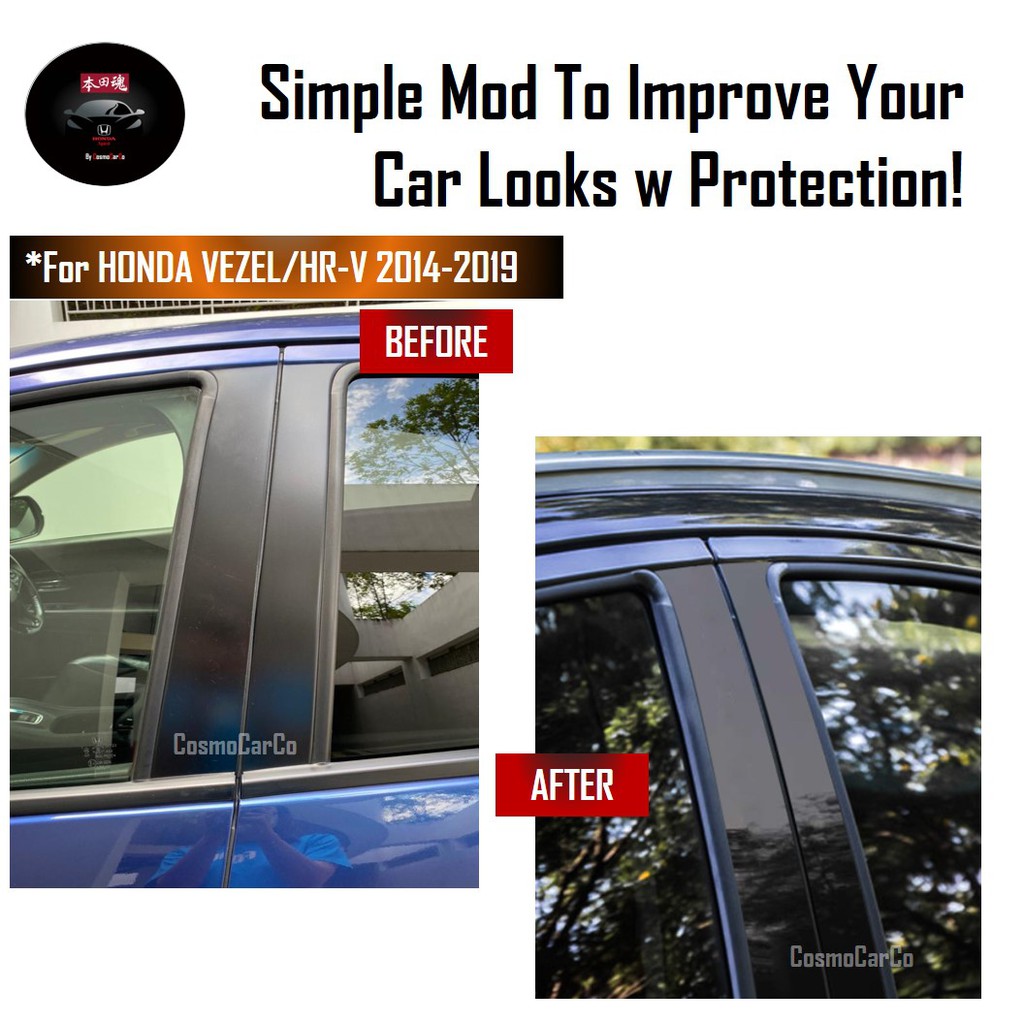 SG SELLER Honda VEZEL HR-V HRV 2014-2020 Car Window Pillar Sticker Door GLOSSY Black Decal Protector Accessories