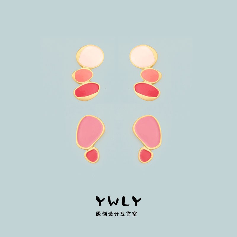 Ywly Original Oil Drop Design Cute Girly Heart Small Japanese Fashion Wild Gradient Pink Earrings Shopee Singapore