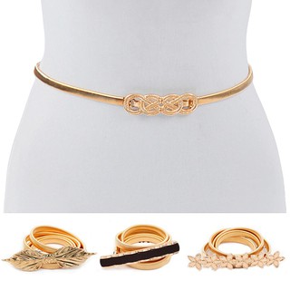 Image of HUIXIN Luxury Women Belts With Buckle Gold Leaves Flower Shape Thin