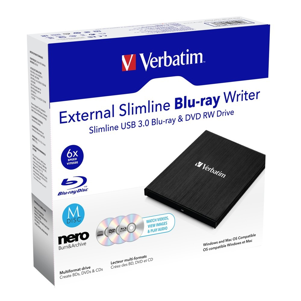 Verbatim External Slimline Mobile Bluray Writer USB3.0 SuperSpeed