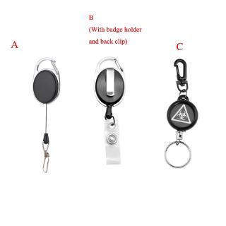 Image of keychain key chain holder keyring key ring retract pull belt rope cord reel recoil badge lanyard clip id card name tag office multitool multi tool Zinger Retractor fly fish line