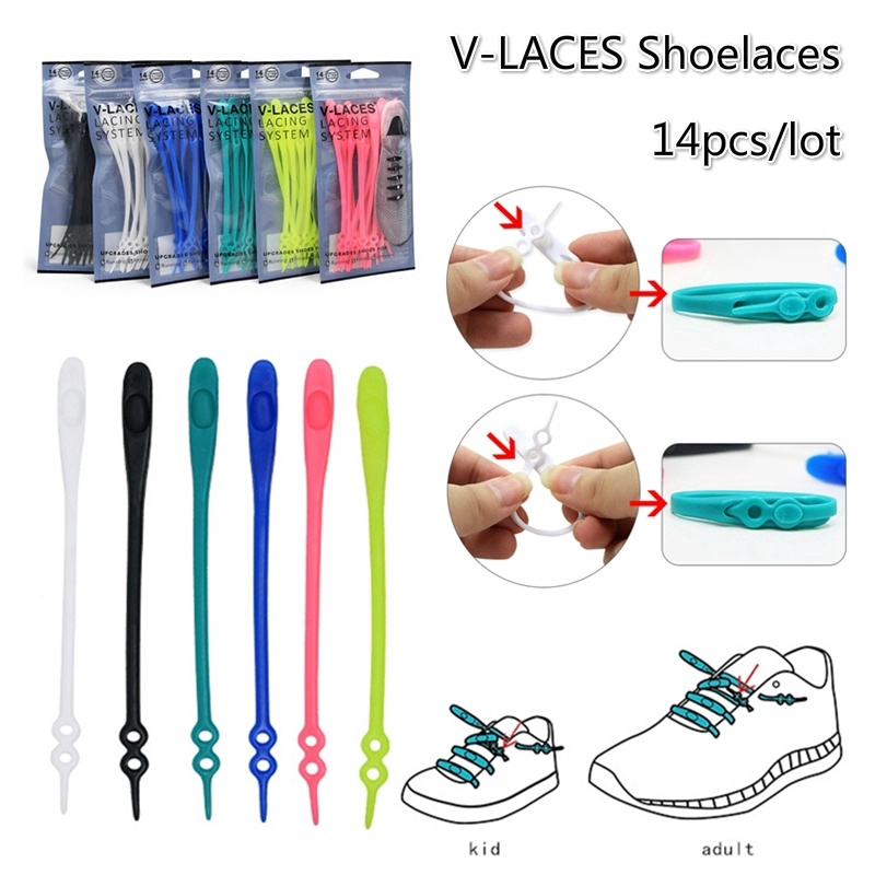 VLACES 14pcs/lot Elastic Silicone Shoelaces Men Women Creative Lazy