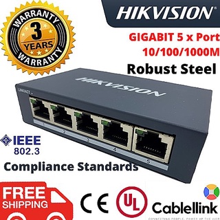 HIK Vision Gigabit 5 Port Ethernet LAN Network Unmanaged Switch Desktop Robust Steel Fanless Casing GigaBit 10/100/1000M