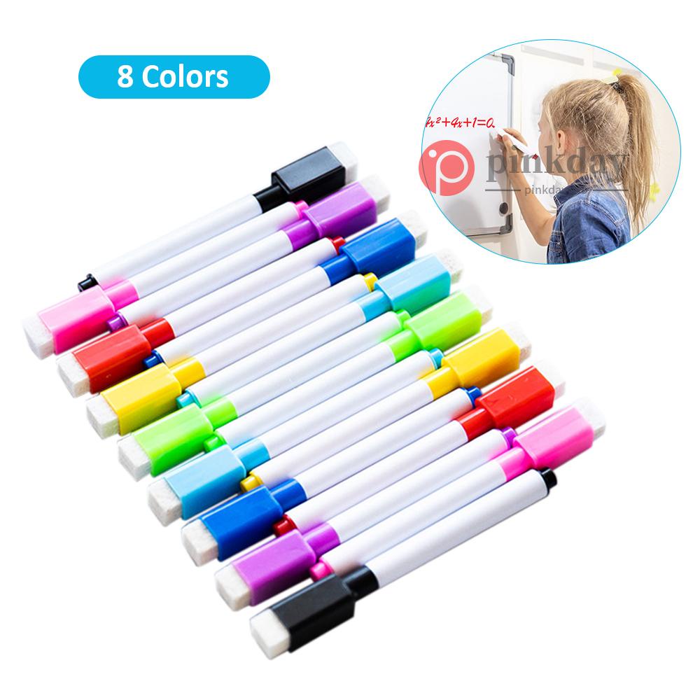 Ready in stock 8 Colors Dry Erase Markers with Eraser Cap Home Office
