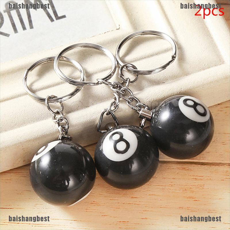 2Pcs Billiard Pool Keychain Snooker Table Ball Key Ring Gift NO.8 Lucky Keychain