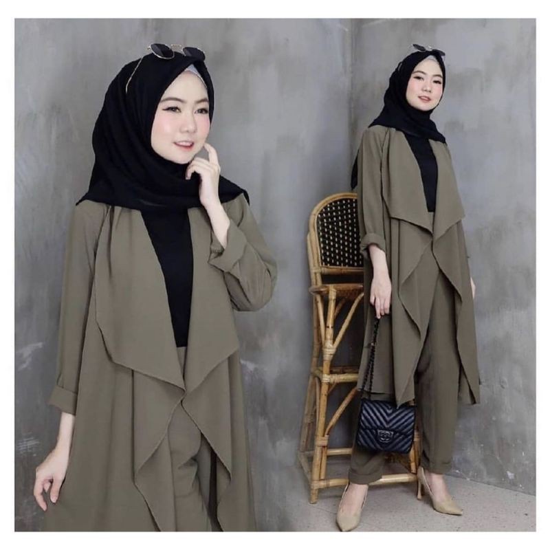 Ready Stock Malaysia Fast Ship Cardigan Set Casual Set Baju Perempuan Muslimah Set Baju Cardigan Viral Baju Raya Shopee Singapore