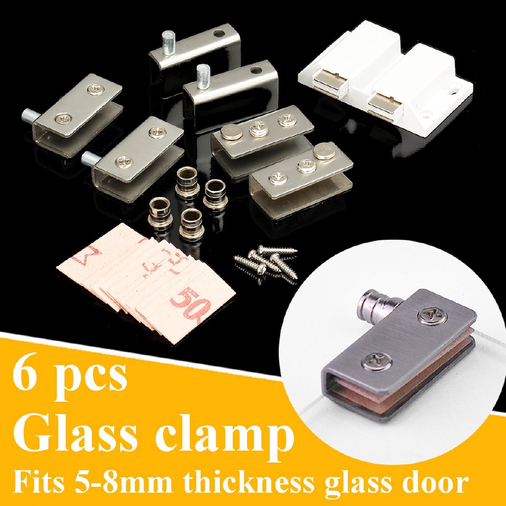 6pcs Bathroom Cabinet Door Glass Clamp Glass Hinge Clips For 5mm