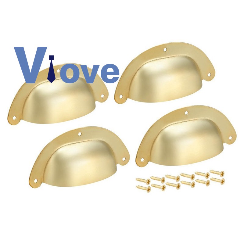 88mm Hole Centers Cup Shell Drawer Pull Handle Gold Tone 4pcs