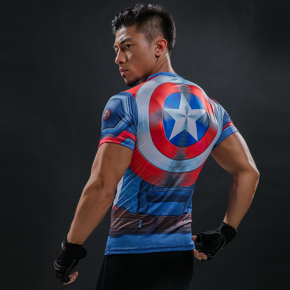 Short Sleeve 3D Print T-Shirt for Men's Captain America Compression Shirt 
