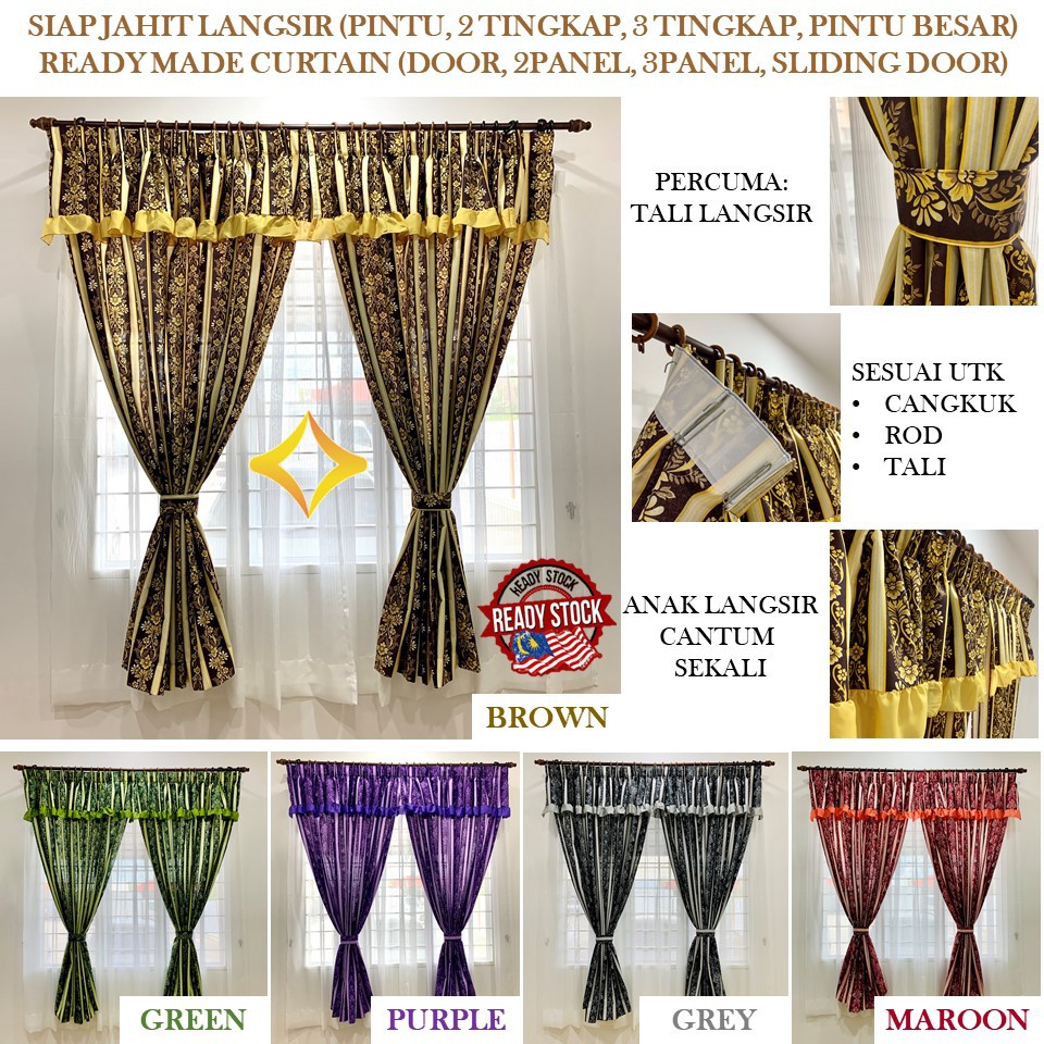 Shop Malaysia Langsir Ready To Sewing Free Rope Ready Made Curtain Free Tieback Langsir Sliding Door 2 Panel 3 Bilik Door Panel Shopee Singapore