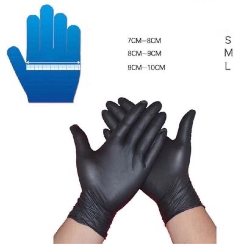 100 Pcs Disposable Black Medical / Examination Hand Gloves Nitrile ...