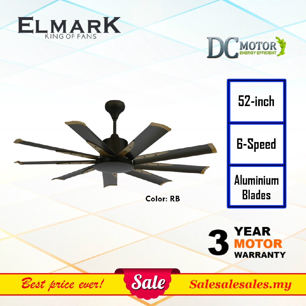 Elmark 9he52 Remote Designer Ceiling Fan 52 9 Blade Kipas Siling
