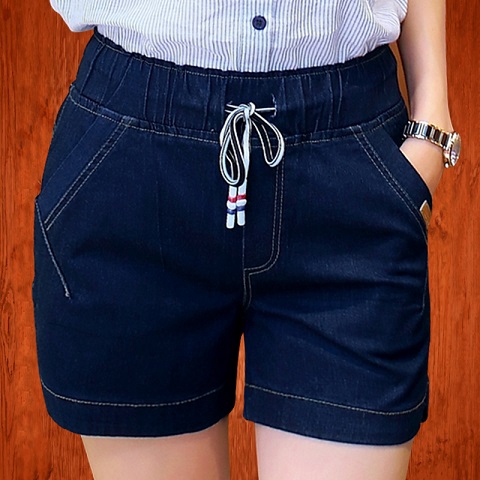 elastic denim shorts womens