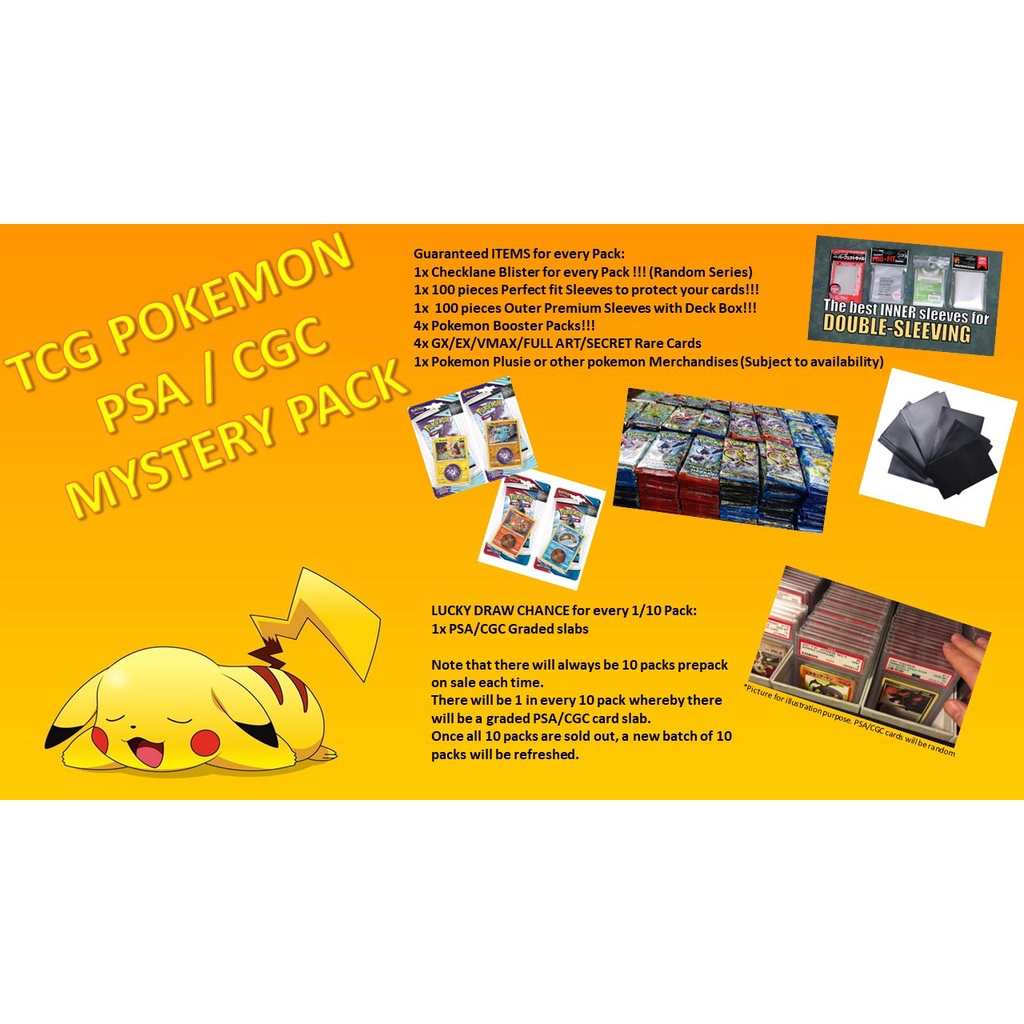 GUARANTEED GRADED CARD PSA CGC Pokemon 10 Card Mystery Pack GUARANTEED RARE 