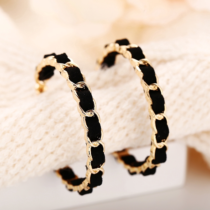 Vintage Simple Earring Gold Fashion Big Circle Black Chain Shape Women Accessories Gift Wedding