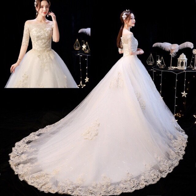 Korean Fashion Elegant Big Long Tail Wedding Dress Bridal Gown