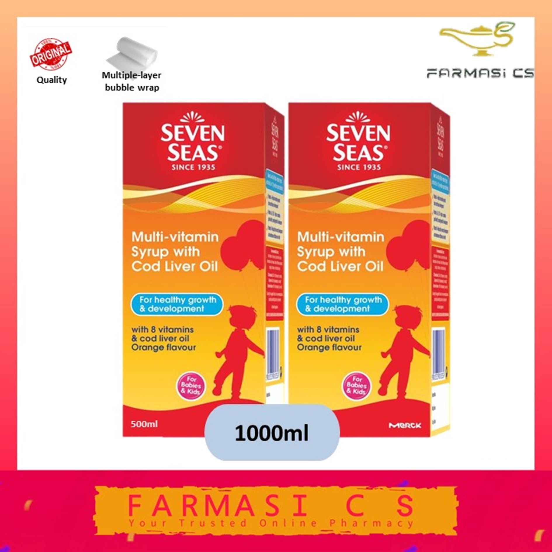 Seven Seas Kids Multivitamin Syrup with Cod Liver Oil 500ml x 2 bottles (TWIN) EXP03/2022