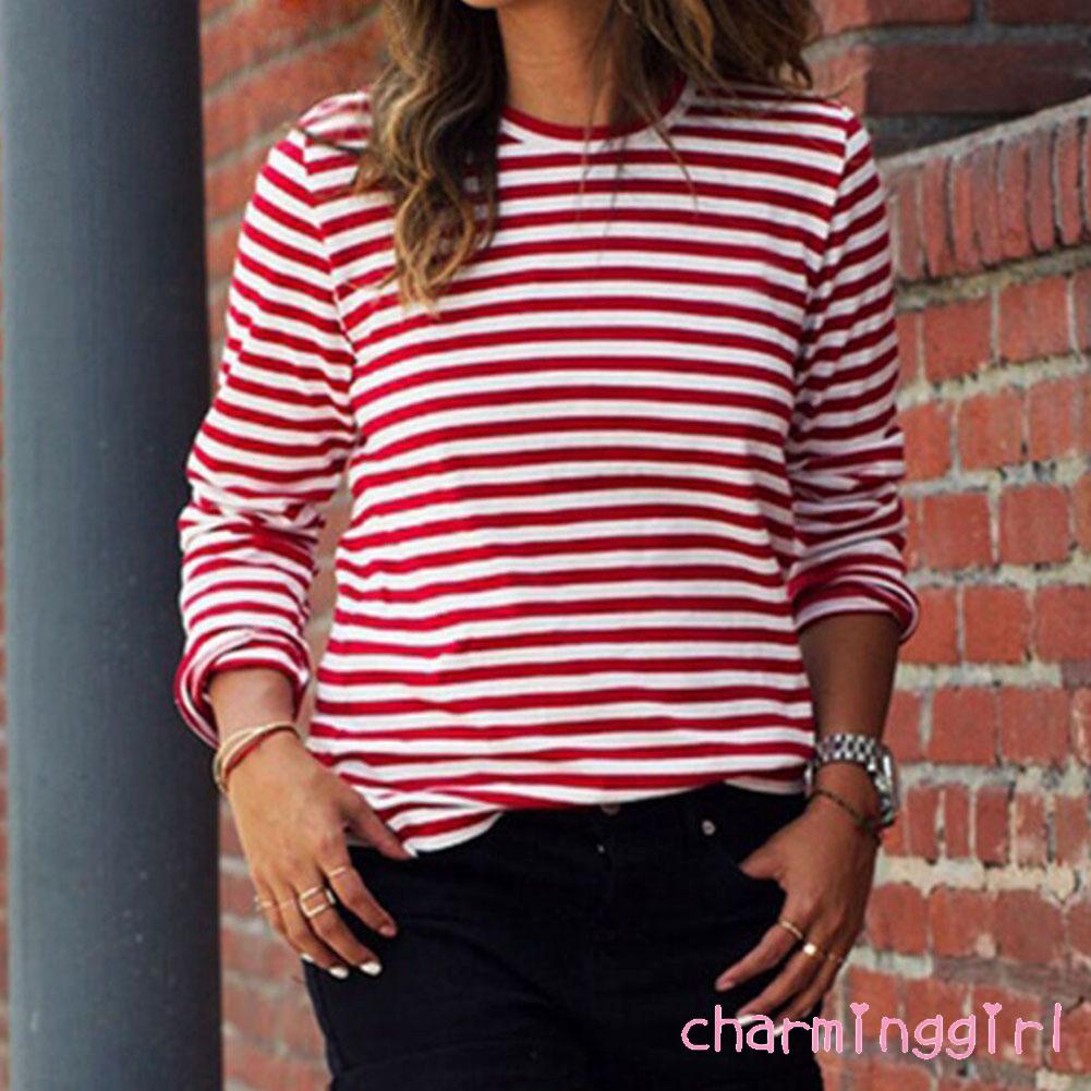 red and white striped long sleeve shirt womens