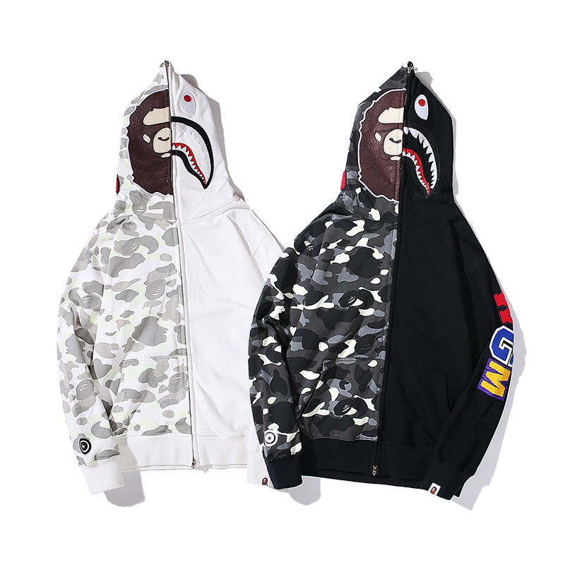 bape black and white shark hoodie