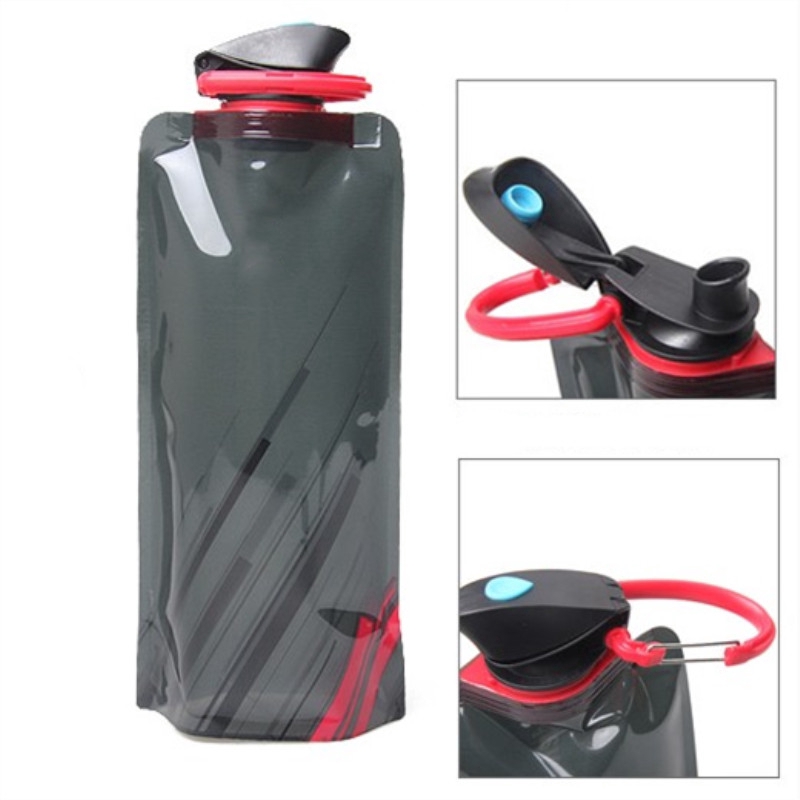 Fashion 700ml Reusable Foldable Flexible Water Bottle Bag Camping Hiking Tool Soft Flask Squeeze Drinking Water Pouch