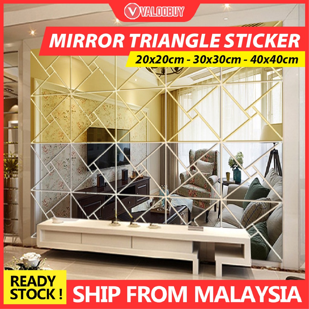 Set Mirror Triangle Self Adhesive Removable Cermin  Dinding  