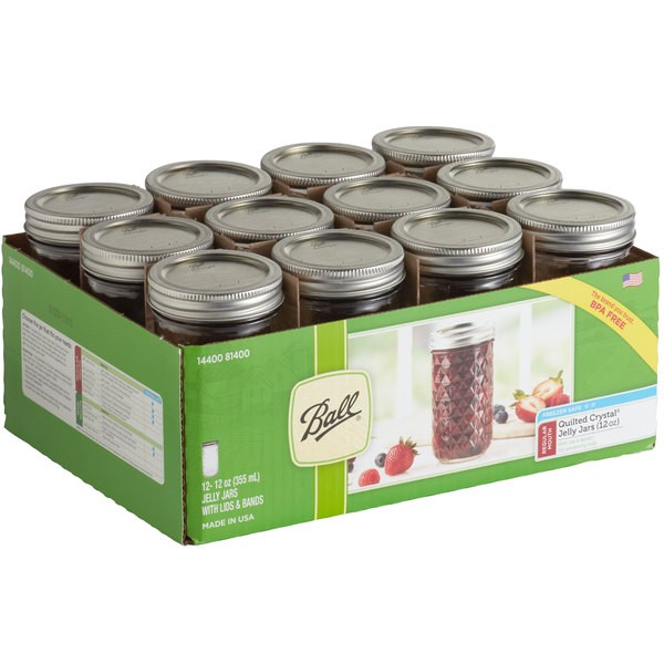 Ball Mason 12oz (354ml) Quilted Jelly Jars with Lids and Bands, Set of