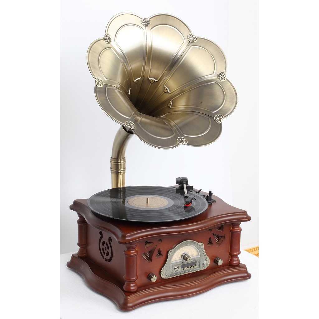 Gramophone Antique Vinyl Record Player Vintage Record Player留声机仿古黑胶唱片机老式电唱机音响家用复古大喇叭 Shopee Singapore