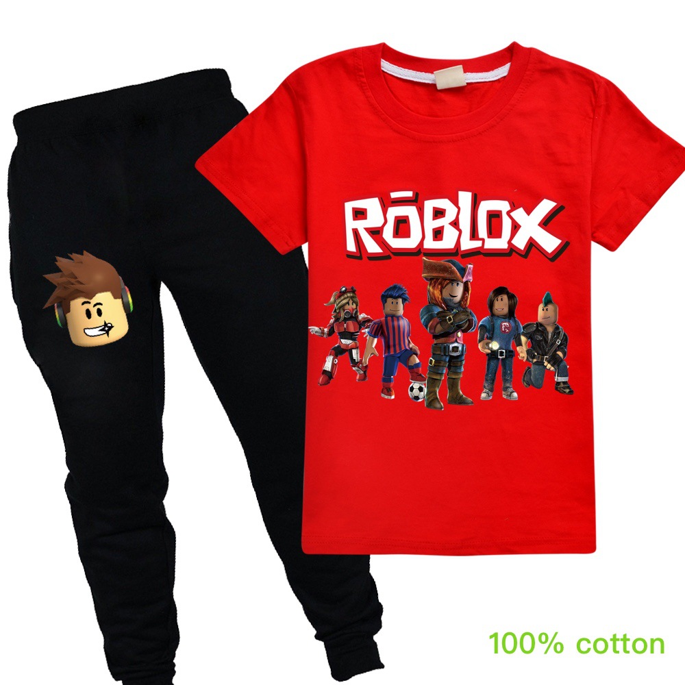 Roblox T Shirts Kids Long Pants Suit For Boys And Girls Two Pieces Cartoon Tee Shirt Gifts Shopee Singapore - big boy girl 1 13y summer t shirts children short sleeve tee top clothes cartoon roblox game print c