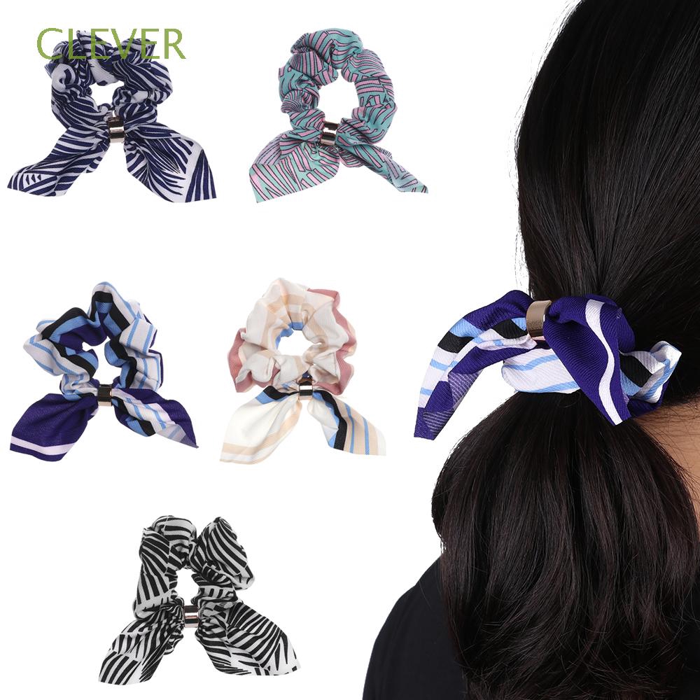 Women Girls Striped Cute Rabbit Ears Bow Knots Metal Sport Wide