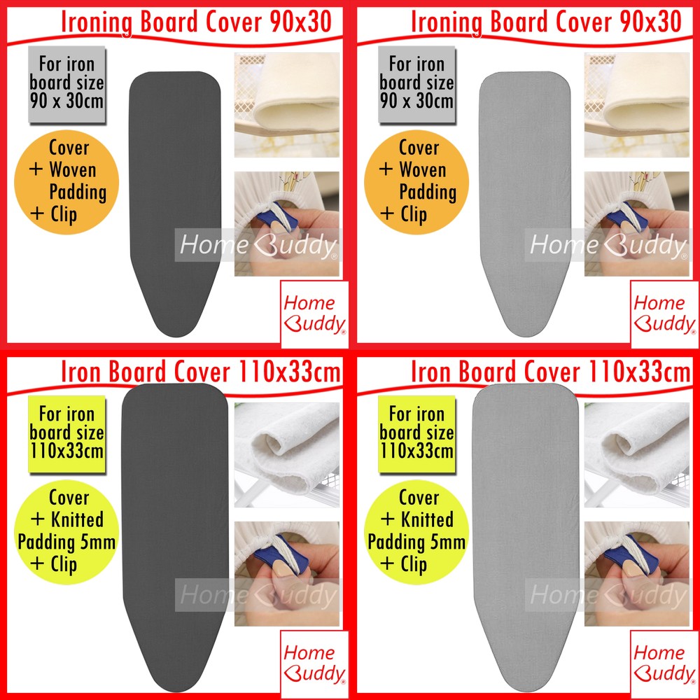 Ironing Board Cover Set 2 Options For Board Size 90x30cm 110x33cm Padding Clip Homebuddy Acev Shopee Singapore