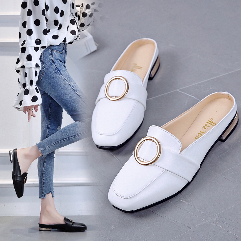 Women�s Black Flat Shoes Ladies White Leather Lazy Shoes