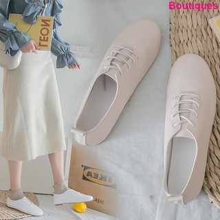 Image of Small leather shoes female British style 2020 spring new casual lace-up flat sho