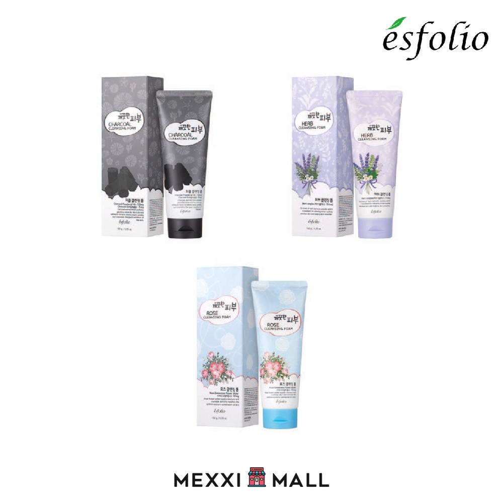 [Esfolio] Pure Skin Cleansing Foam 150ml (Charcoal/Herb/Rose) Shopee
