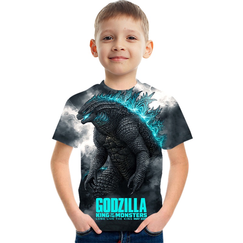Godzilla Poster 3D Printing Short Sleeve Crew Neck T Shirt for Mens 