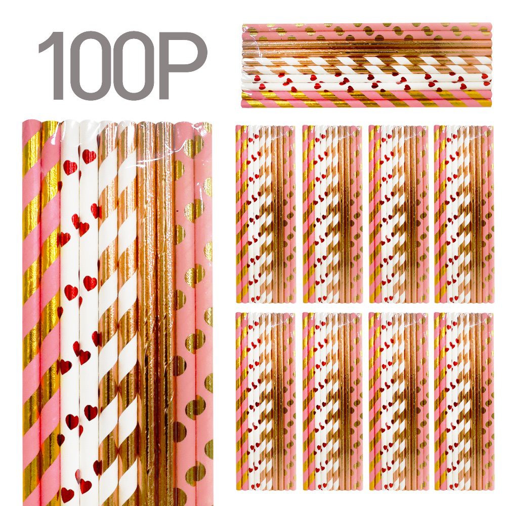 Rose Gold Paper Straw 100pcs / Paper Straws Disposable Straws | Shopee ...