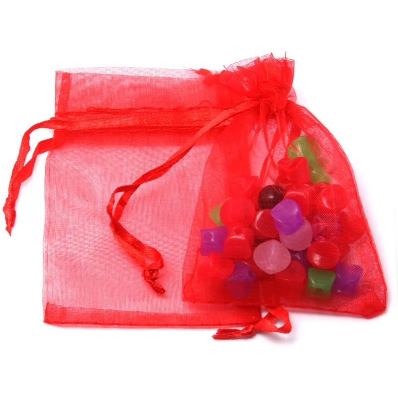 10Pcs Drawable Organza Bags Jewelry Wedding Party Gift Pouches Coral Pattern 