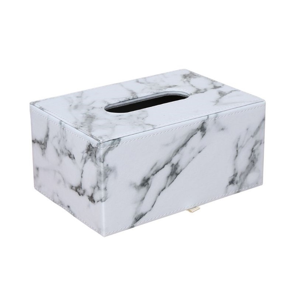 Deendeng Rectangular Marble PU Leather Facial Tissue Box Cover Napkin Holder Paper Towel Dispenser Container for Home Office Car Decor 