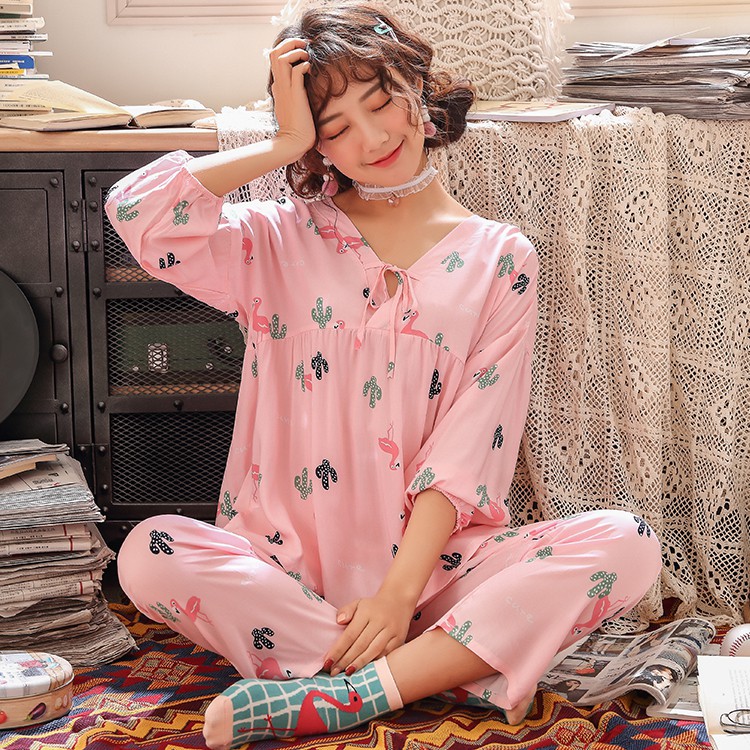 pyjamas☞thin cotton silk pajamas in the summer with female seven sleeve