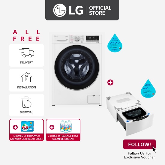 LG FV1410H3W 10/6KG, Front Load Washer Dryer, White + LG Mini Washer
