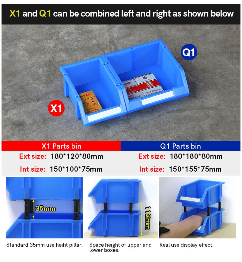 LEADLOONGX Series Plastic stackable parts bin for warehouse Shelf