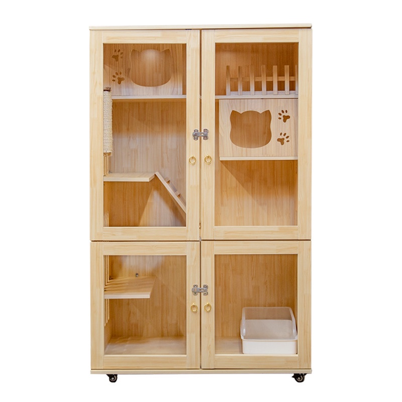 Cat Villa Large Free Space Big Cat House Solid Wood Cat Cage Luxury