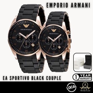 *SG* Emporio Armani Sportivo Coated Series Chronograph Black Mens & Ladies Couple Watch AR5905 AR5906
