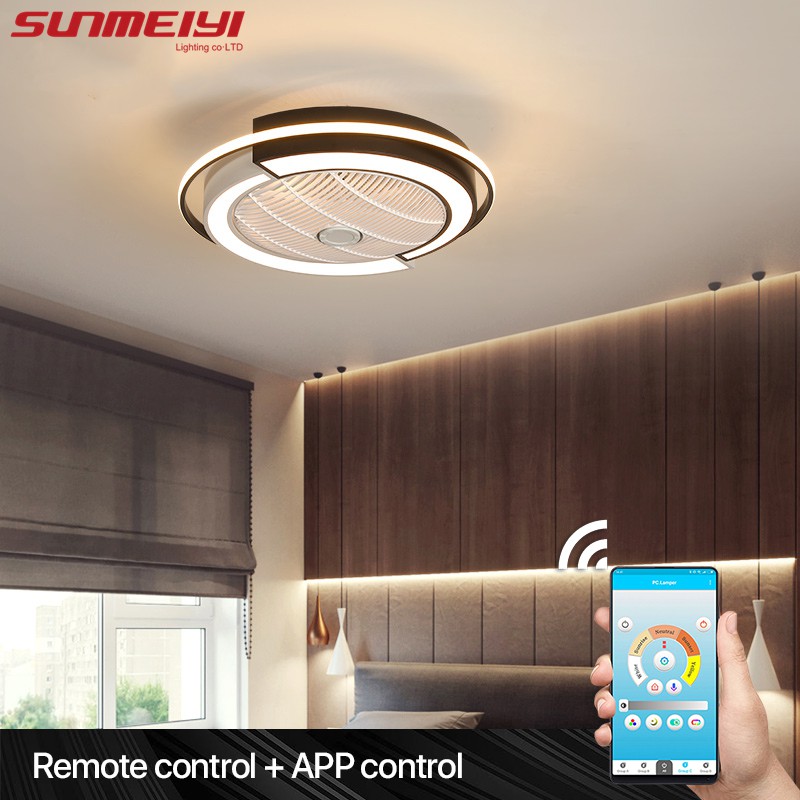 Sunmeiyi Smart Remote Control Ceiling Fans With Lights For Living Room Modern Led Cooling Ultra Thin Lamp Ee Singapore - Kitchen Ceiling Fans With Lights And Remote